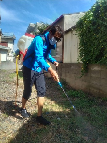 除草液の散布（根から枯れる防草効果）
